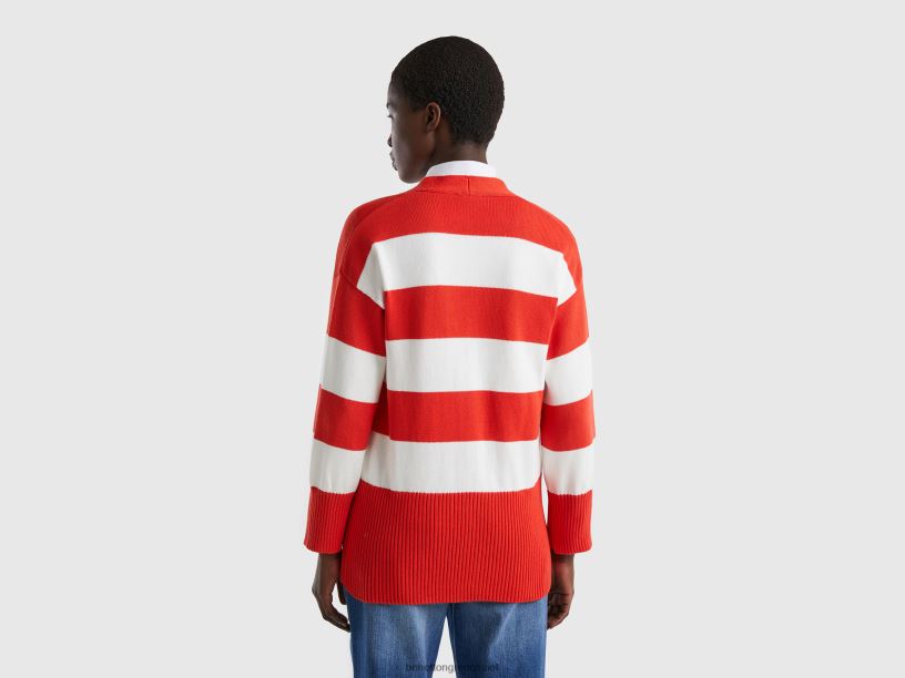 ριγέ ζακέτα από βαμβάκι tricot J8TLD75 Benetton γυναίκες το κόκκινο