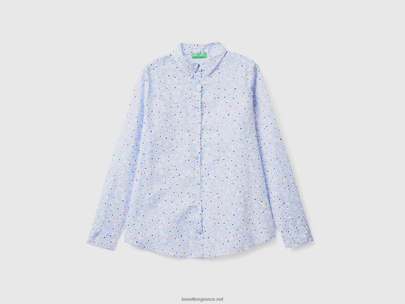 Πουκάμισο με 100% βαμβακερό σχέδιο J8TLD3967 Benetton γυναίκες γαλάζιο