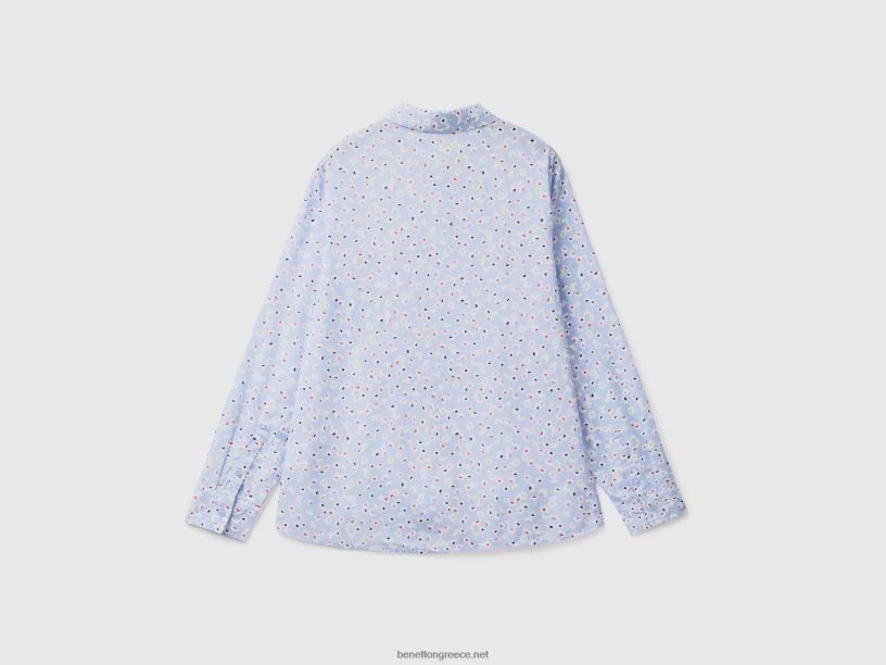 Πουκάμισο με 100% βαμβακερό σχέδιο J8TLD3967 Benetton γυναίκες γαλάζιο