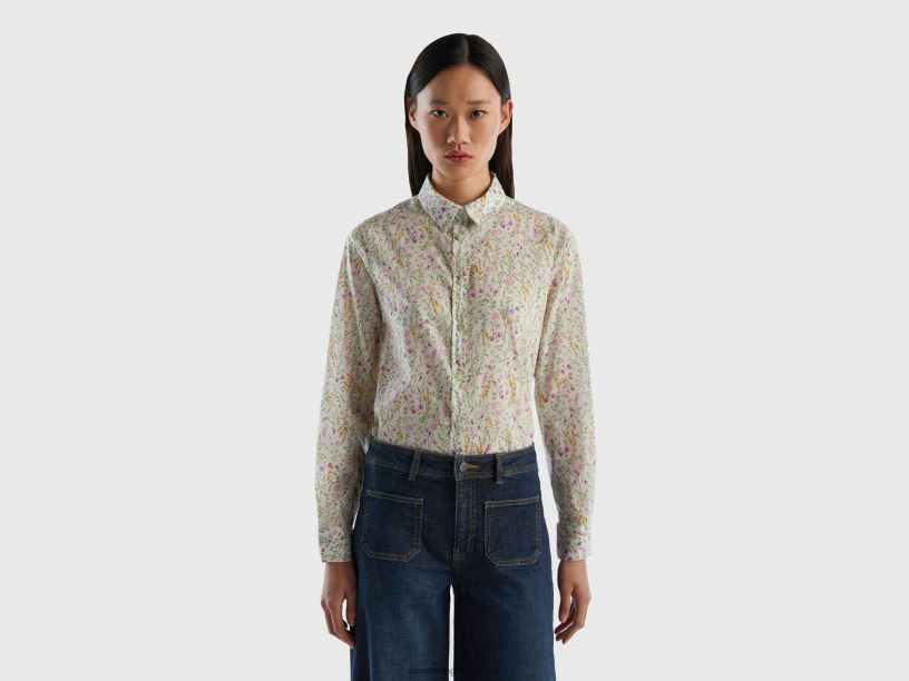 Πουκάμισο με 100% βαμβακερό σχέδιο J8TLD486 Benetton γυναίκες άσπρο