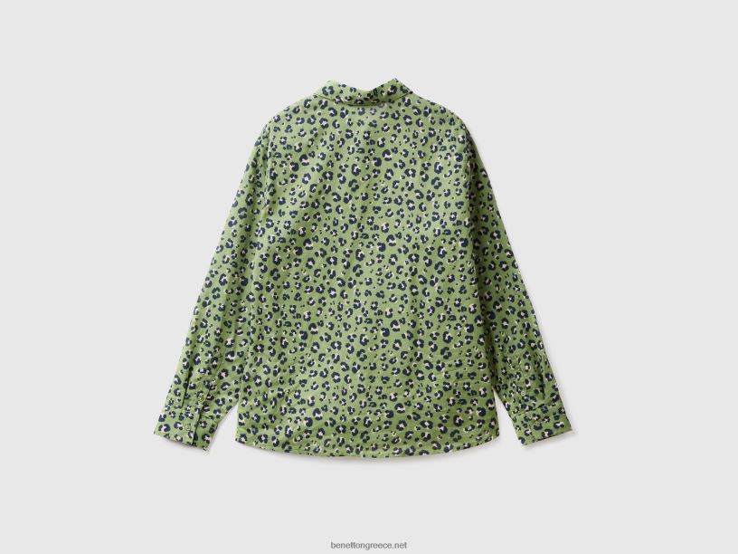 Πουκάμισο με 100% βαμβακερό σχέδιο J8TLD500 Benetton γυναίκες πράσινος