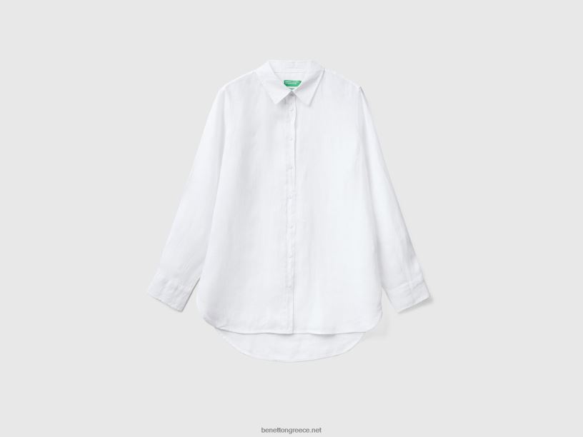 μακρύ πουκάμισο από καθαρό λινό J8TLD3957 Benetton γυναίκες άσπρο