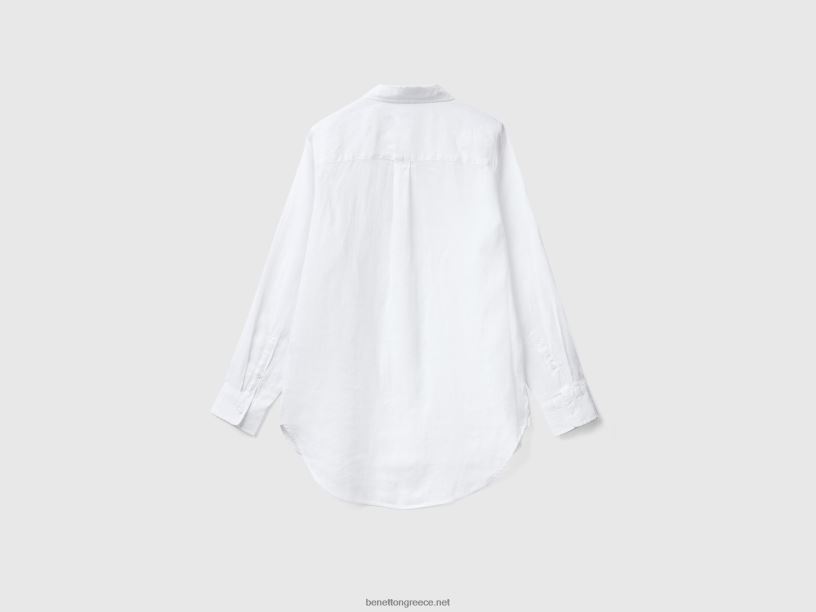 μακρύ πουκάμισο από καθαρό λινό J8TLD3957 Benetton γυναίκες άσπρο