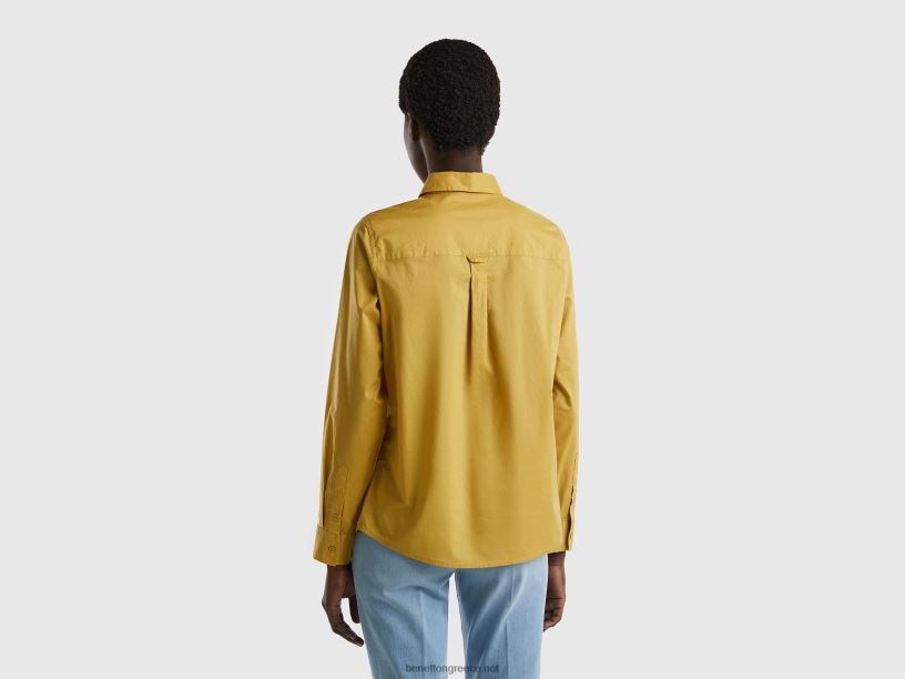 πουκάμισο από ελαφρύ βαμβάκι J8TLD3986 Benetton γυναίκες μουστάρδα