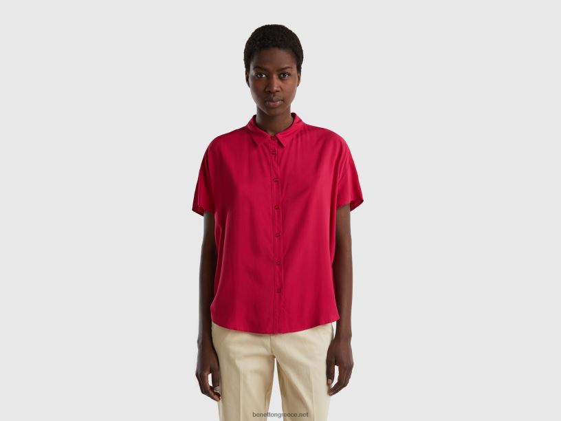 πουκάμισο από βιώσιμη βισκόζη J8TLD3987 Benetton γυναίκες φουξία