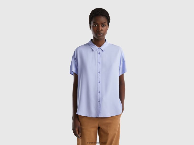 πουκάμισο από βιώσιμη βισκόζη J8TLD3988 Benetton γυναίκες λεβάντα