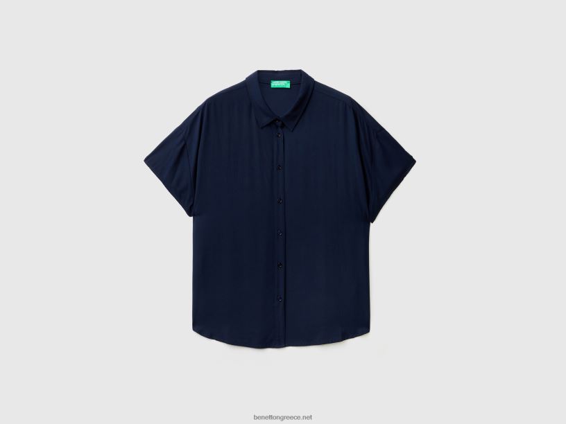 πουκάμισο από βιώσιμη βισκόζη J8TLD3989 Benetton γυναίκες σκούρο μπλε