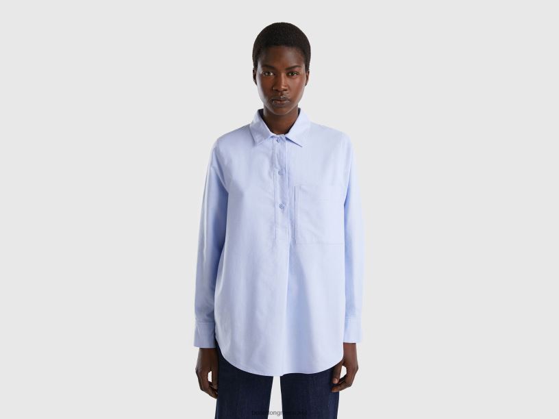 υπερμεγέθη πουκάμισο με μάξι τσέπη J8TLD491 Benetton γυναίκες γαλάζιο