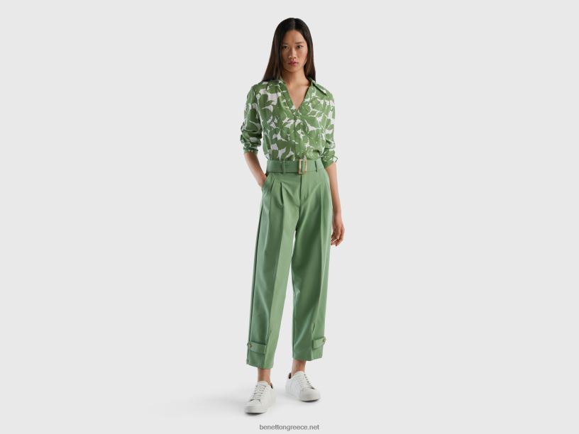 φλοράλ πουκάμισο σε καθαρή βισκόζη J8TLD496 Benetton γυναίκες πράσινος