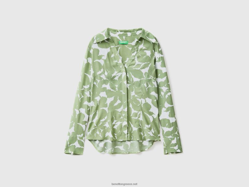 φλοράλ πουκάμισο σε καθαρή βισκόζη J8TLD496 Benetton γυναίκες πράσινος