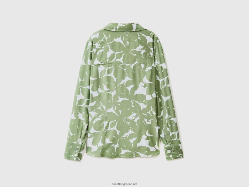 φλοράλ πουκάμισο σε καθαρή βισκόζη J8TLD496 Benetton γυναίκες πράσινος