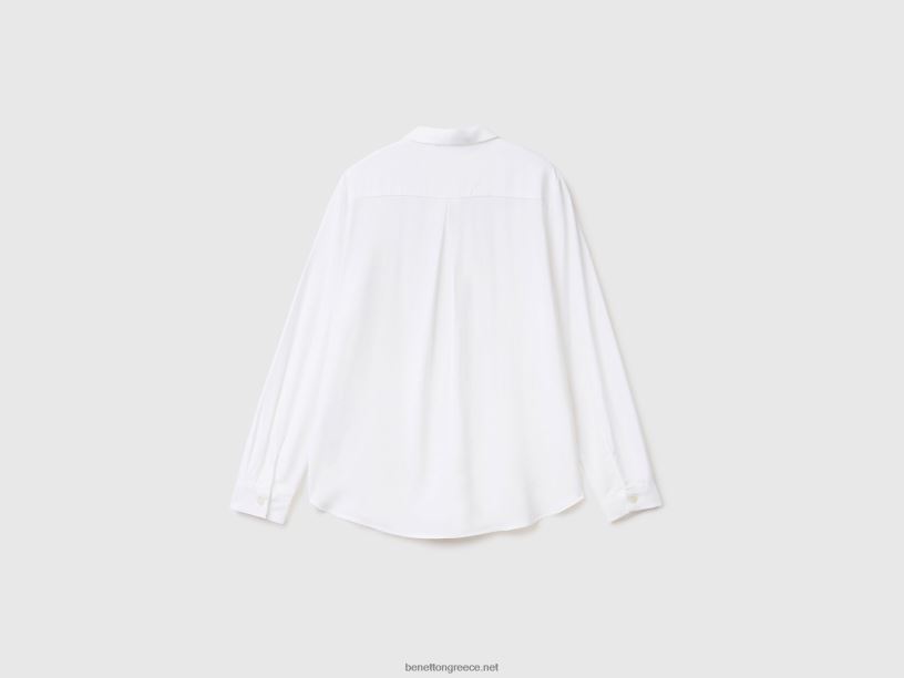 πουκάμισο με κανονική εφαρμογή από βισκόζη J8TLD507 Benetton γυναίκες άσπρο