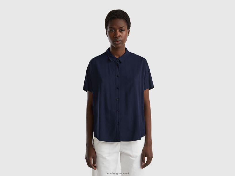 πουκάμισο από βιώσιμη βισκόζη J8TLD520 Benetton γυναίκες σκούρο μπλε