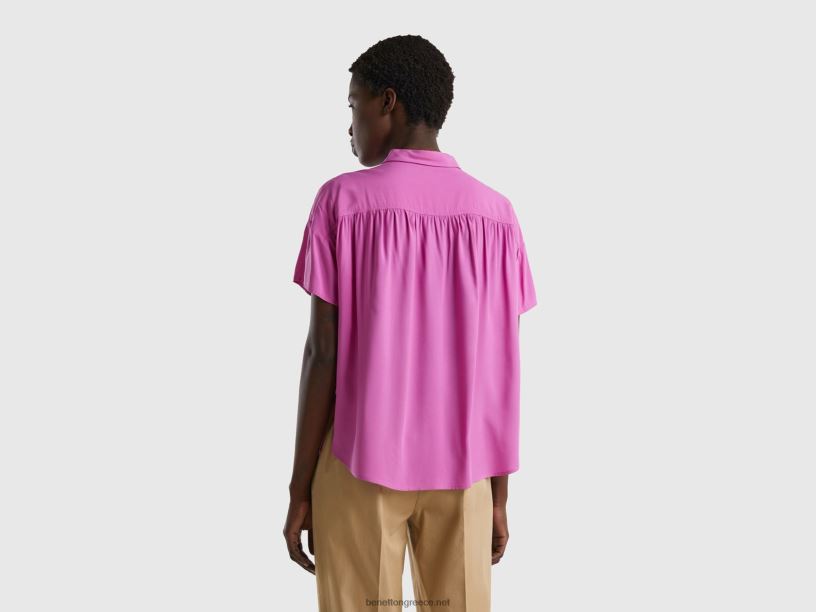 πουκάμισο από βιώσιμη βισκόζη J8TLD526 Benetton γυναίκες ροζ