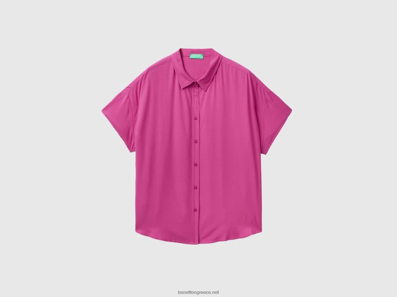 πουκάμισο από βιώσιμη βισκόζη J8TLD526 Benetton γυναίκες ροζ