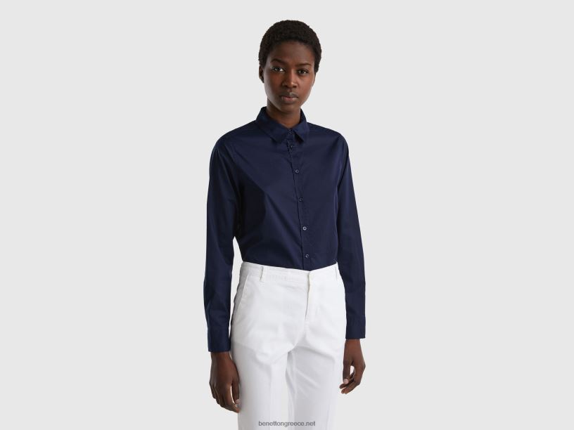 πουκάμισο από ελαφρύ βαμβάκι J8TLD529 Benetton γυναίκες σκούρο μπλε