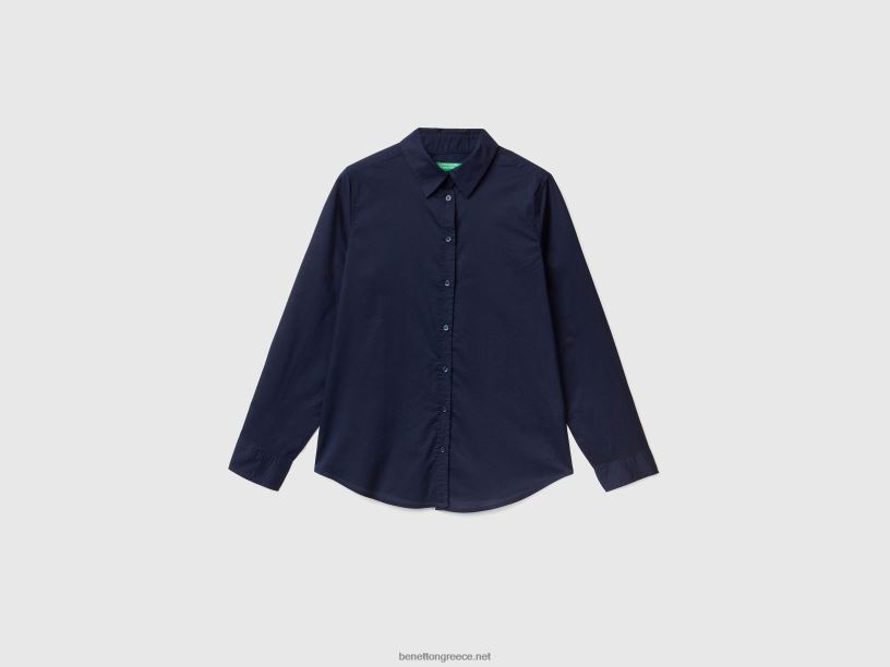 πουκάμισο από ελαφρύ βαμβάκι J8TLD529 Benetton γυναίκες σκούρο μπλε