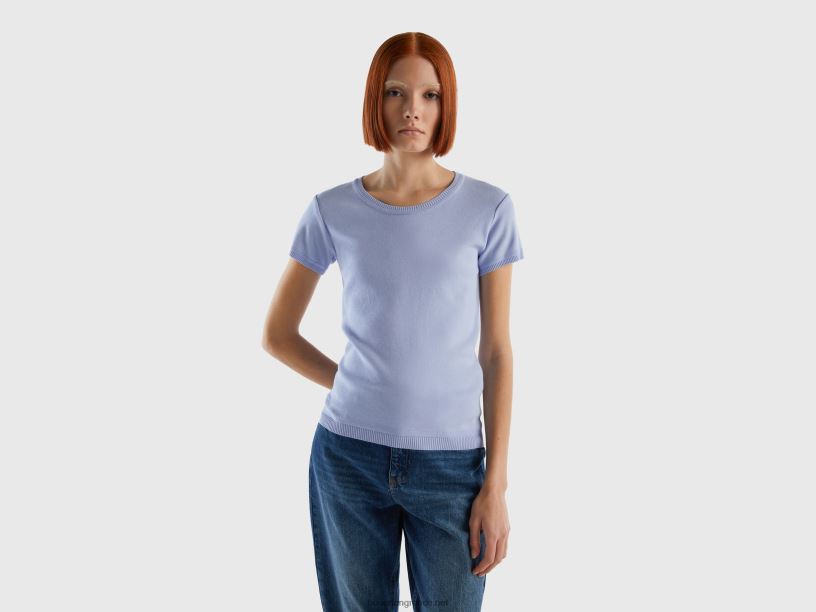 κοντομάνικο πουλόβερ από 100% βαμβάκι J8TLD3553 Benetton γυναίκες λεβάντα