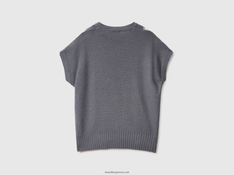 πλεκτό γιλέκο με ένθετο J8TLD120 Benetton γυναίκες γκρί