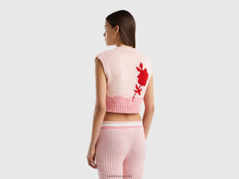 ροζ γιλέκο με φλοράλ ένθετο J8TLD124 Benetton γυναίκες ροζ