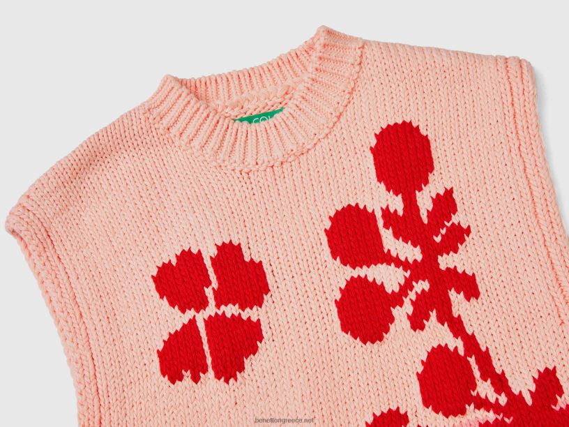 ροζ γιλέκο με φλοράλ ένθετο J8TLD124 Benetton γυναίκες ροζ