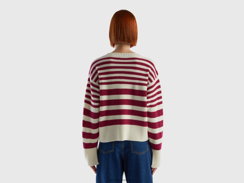ριγέ πουλόβερ σε μείγμα μαλλί J8TLD1 Benetton γυναίκες Βουργουνδία