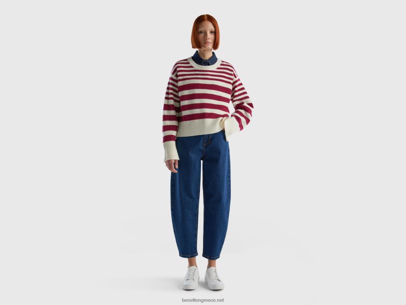 ριγέ πουλόβερ σε μείγμα μαλλί J8TLD1 Benetton γυναίκες Βουργουνδία