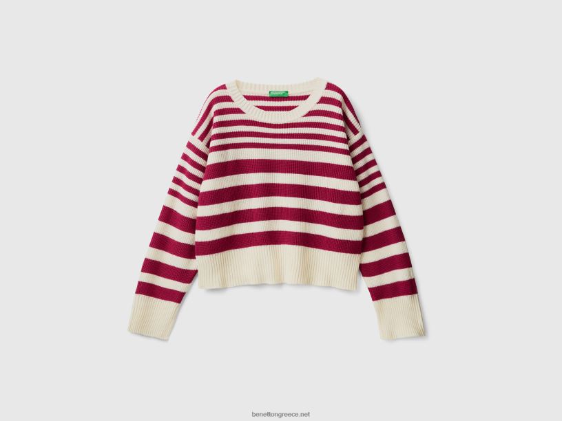 ριγέ πουλόβερ σε μείγμα μαλλί J8TLD1 Benetton γυναίκες Βουργουνδία