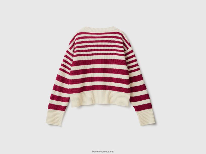 ριγέ πουλόβερ σε μείγμα μαλλί J8TLD1 Benetton γυναίκες Βουργουνδία