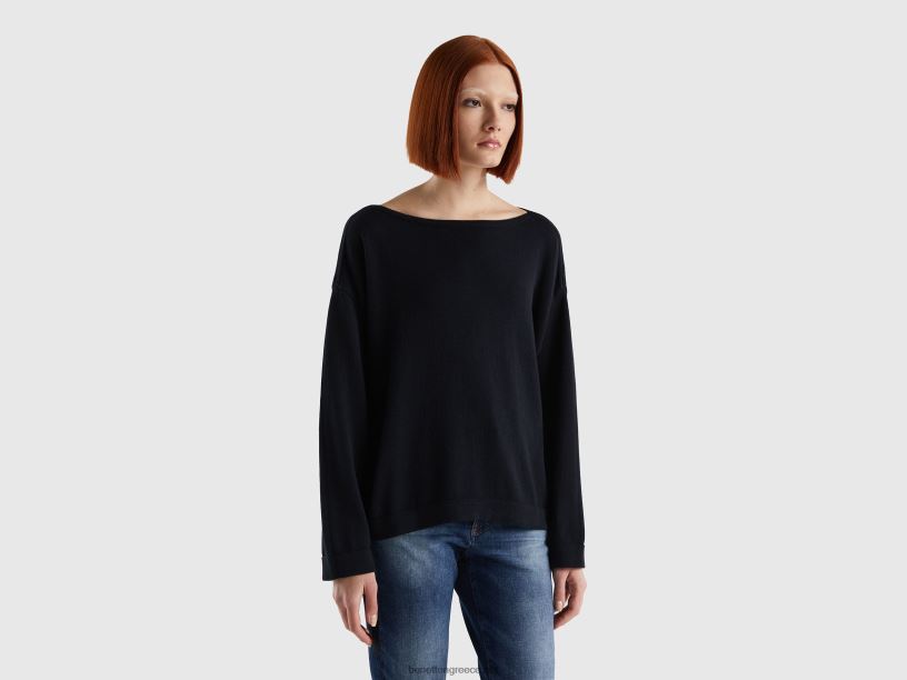 πουλόβερ με κορδόνια και λαιμόκοψη J8TLD22 Benetton γυναίκες μαύρος