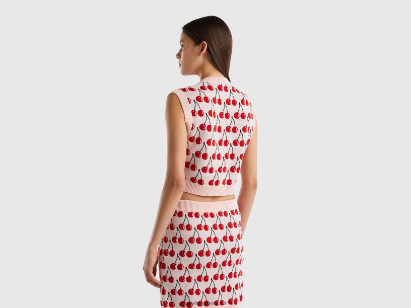ροζ γιλέκο με μοτίβο κερασιού J8TLD3485 Benetton γυναίκες ροζ