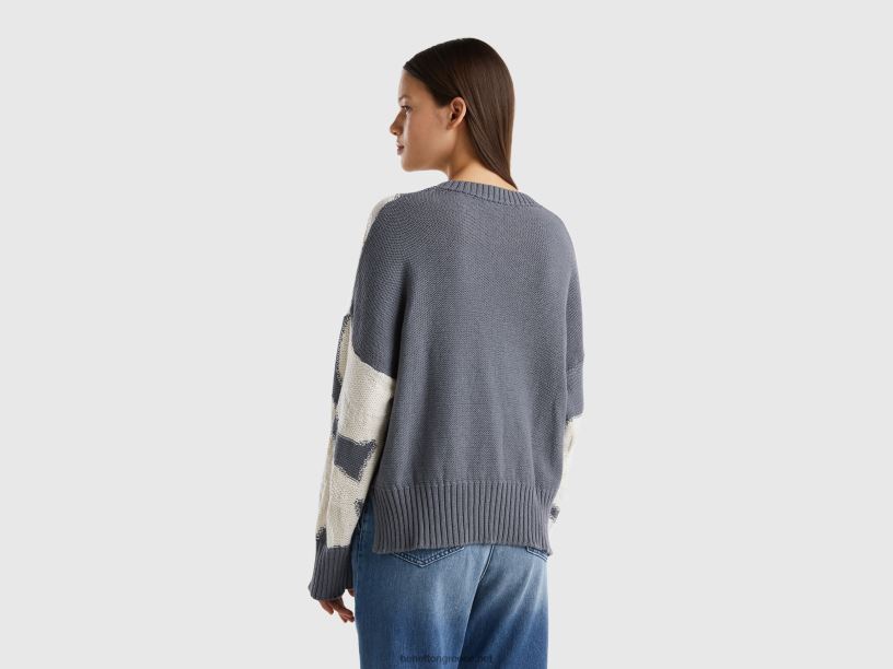 πουλόβερ με φλοράλ ένθετο J8TLD3560 Benetton γυναίκες γκρί