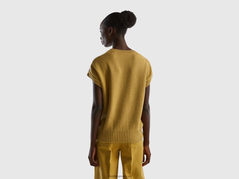 πλεκτό γιλέκο με ένθετο J8TLD3561 Benetton γυναίκες μουστάρδα