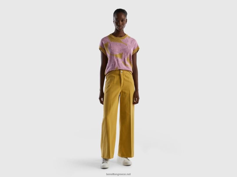 πλεκτό γιλέκο με ένθετο J8TLD3561 Benetton γυναίκες μουστάρδα