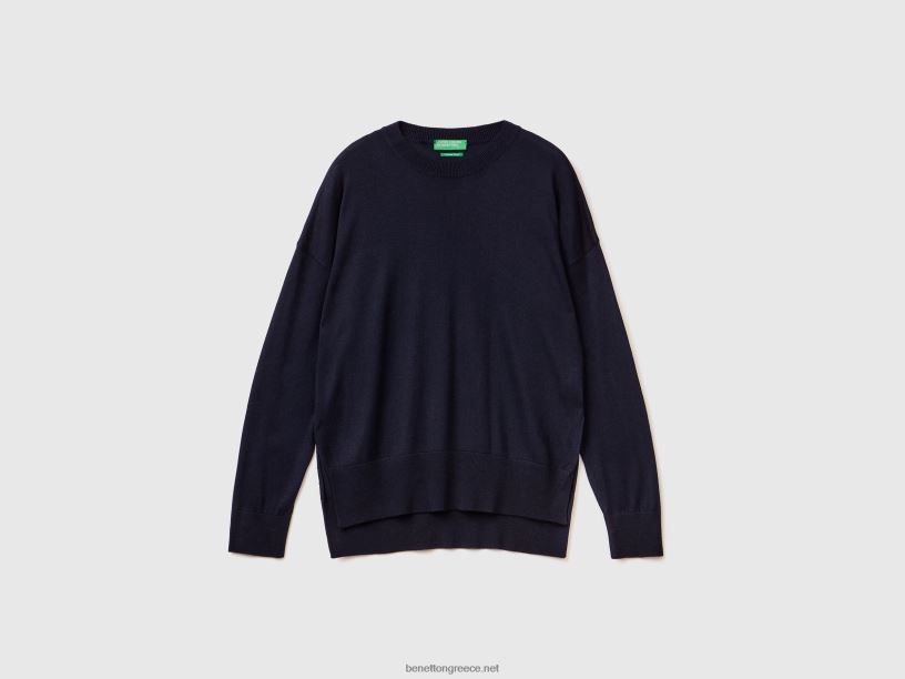 πουλόβερ σε μείγμα βισκόζης με σκισίματα J8TLD3566 Benetton γυναίκες σκούρο μπλε