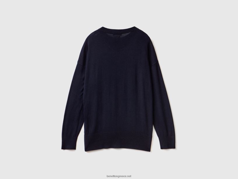 πουλόβερ σε μείγμα βισκόζης με σκισίματα J8TLD3566 Benetton γυναίκες σκούρο μπλε