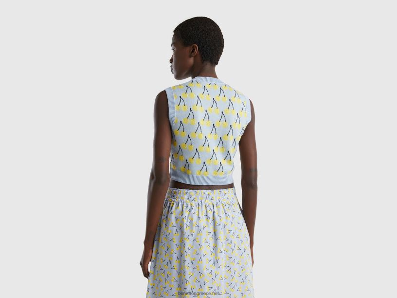 γαλάζιο γιλέκο με μοτίβο κερασιού J8TLD3570 Benetton γυναίκες μπλε του ουρανού