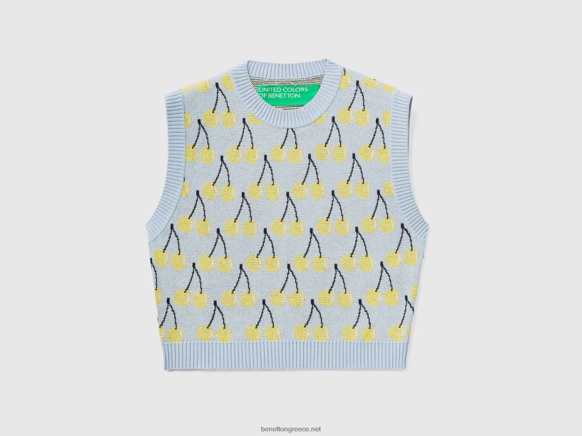 γαλάζιο γιλέκο με μοτίβο κερασιού J8TLD3570 Benetton γυναίκες μπλε του ουρανού