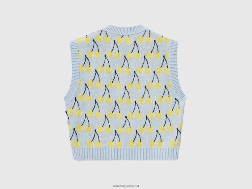 γαλάζιο γιλέκο με μοτίβο κερασιού J8TLD3570 Benetton γυναίκες μπλε του ουρανού