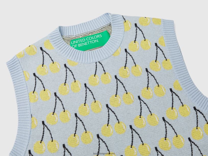 γαλάζιο γιλέκο με μοτίβο κερασιού J8TLD3570 Benetton γυναίκες μπλε του ουρανού