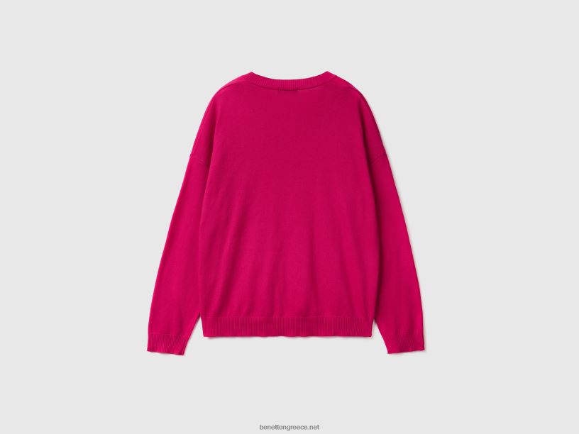 πουλόβερ με λαιμόκοψη J8TLD3589 Benetton γυναίκες φουξία