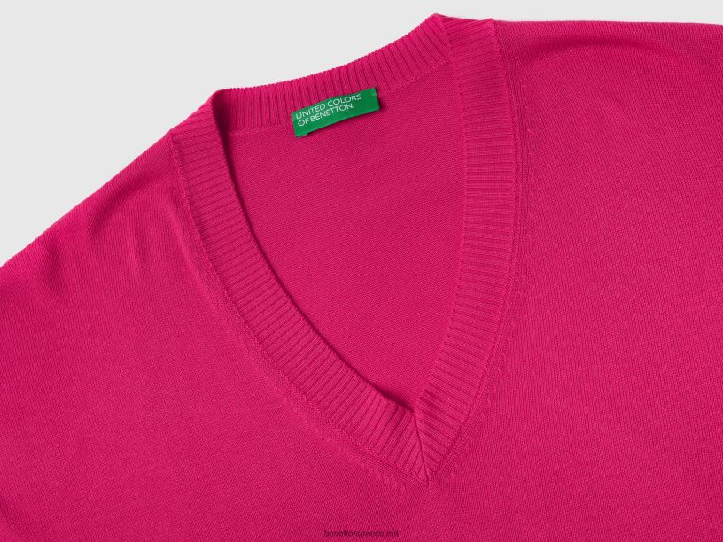 πουλόβερ με λαιμόκοψη J8TLD3589 Benetton γυναίκες φουξία