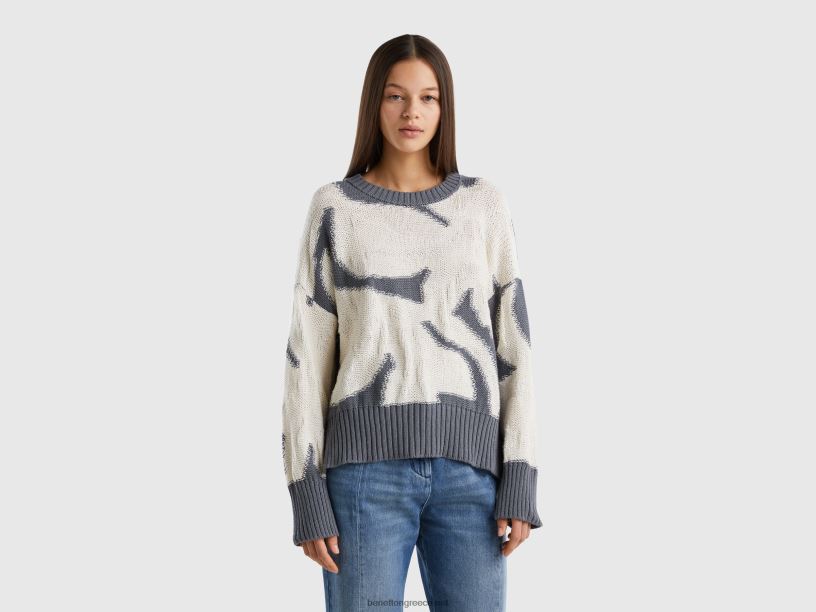 πουλόβερ με φλοράλ ένθετο J8TLD82 Benetton γυναίκες γκρί