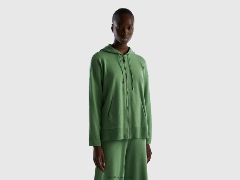 φασκόμηλο πράσινο πουλόβερ σε μείγμα κασμίρι με κουκούλα J8TLD98 Benetton γυναίκες πράσινος