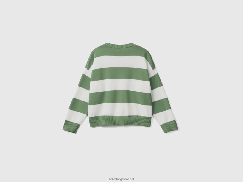 ριγέ πουλόβερ από βαμβακερό tricot J8TLD3482 Benetton γυναίκες πράσινος