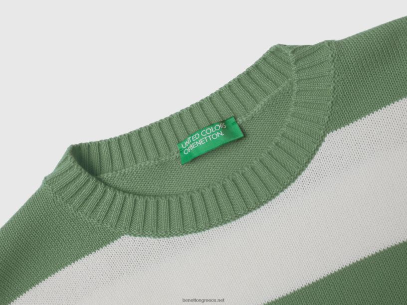 ριγέ πουλόβερ από βαμβακερό tricot J8TLD3482 Benetton γυναίκες πράσινος