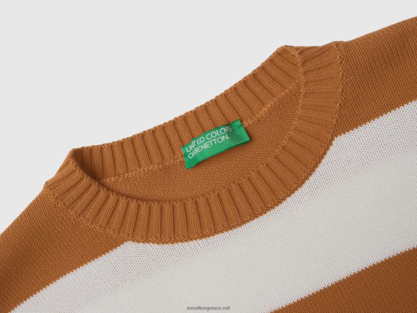 ριγέ πουλόβερ από βαμβακερό tricot J8TLD34 Benetton γυναίκες μπεζ