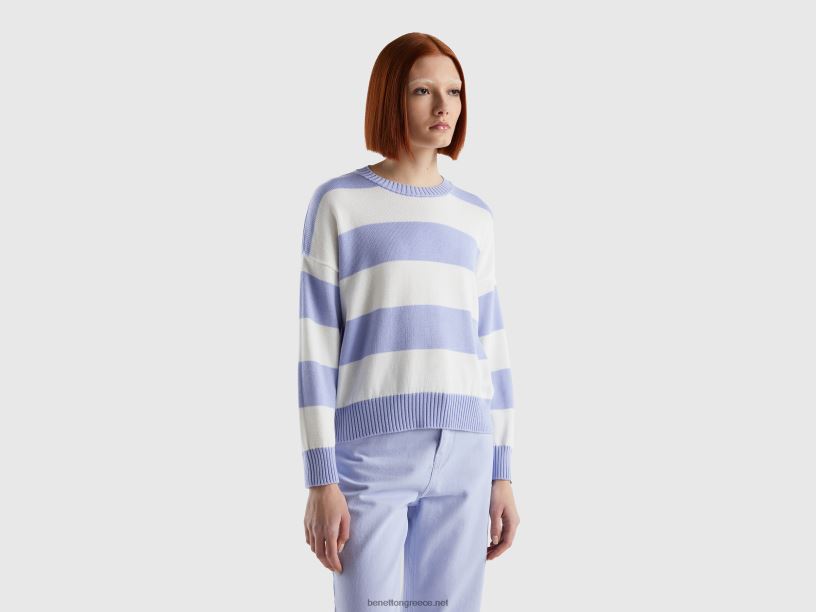 ριγέ πουλόβερ από βαμβακερό tricot J8TLD99 Benetton γυναίκες λεβάντα