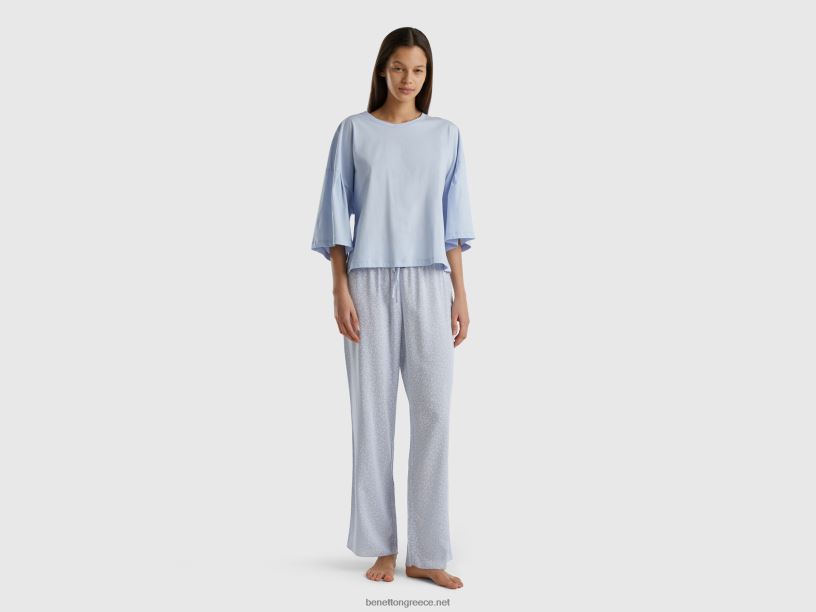 μπλουζάκι από βαμβακερές μακριές ίνες J8TLD4194 Benetton γυναίκες μπλε του ουρανού