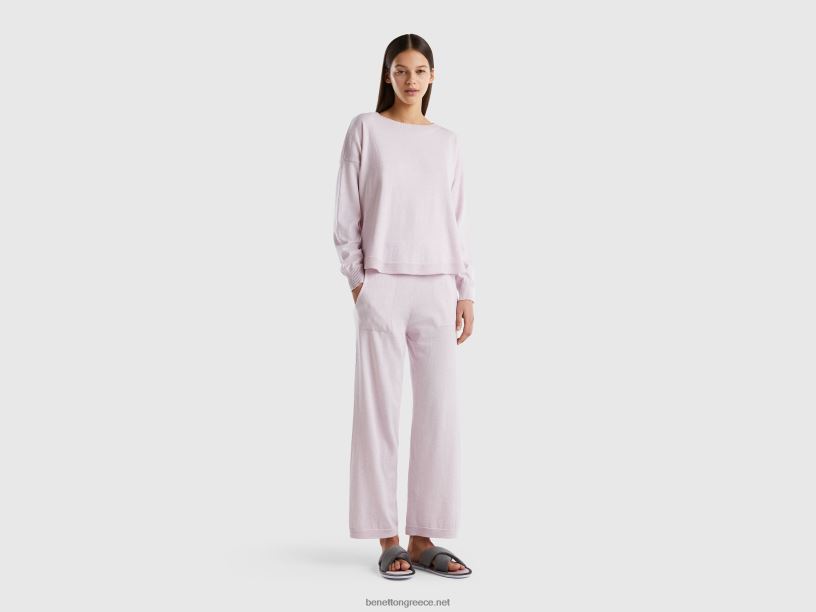 παντελόνι σε μείγμα κασμίρι J8TLD906 Benetton γυναίκες απαλό ροζ